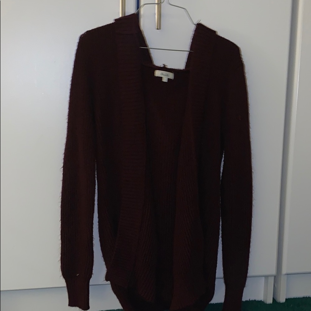 maroon cardigan
